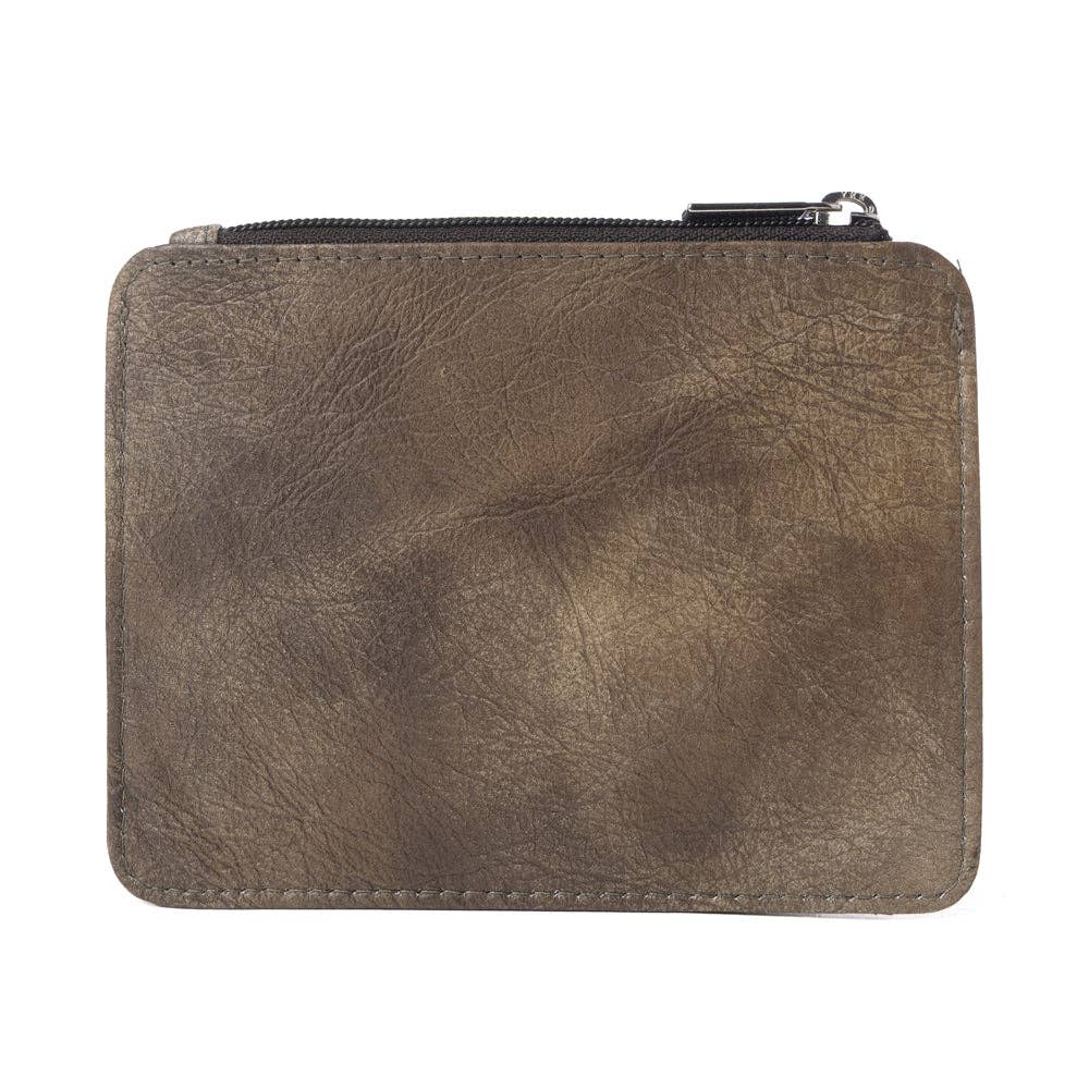 Driftwood Cove Embossed Leather Credit Card Holder in Olive Brown