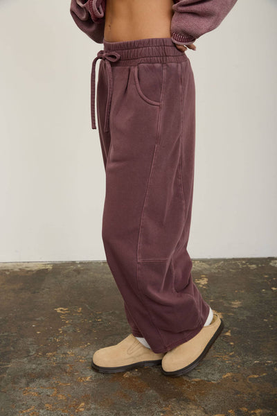 SMOCKED WAIST DRAWSTRING BARREL LEG SWEATPANTS