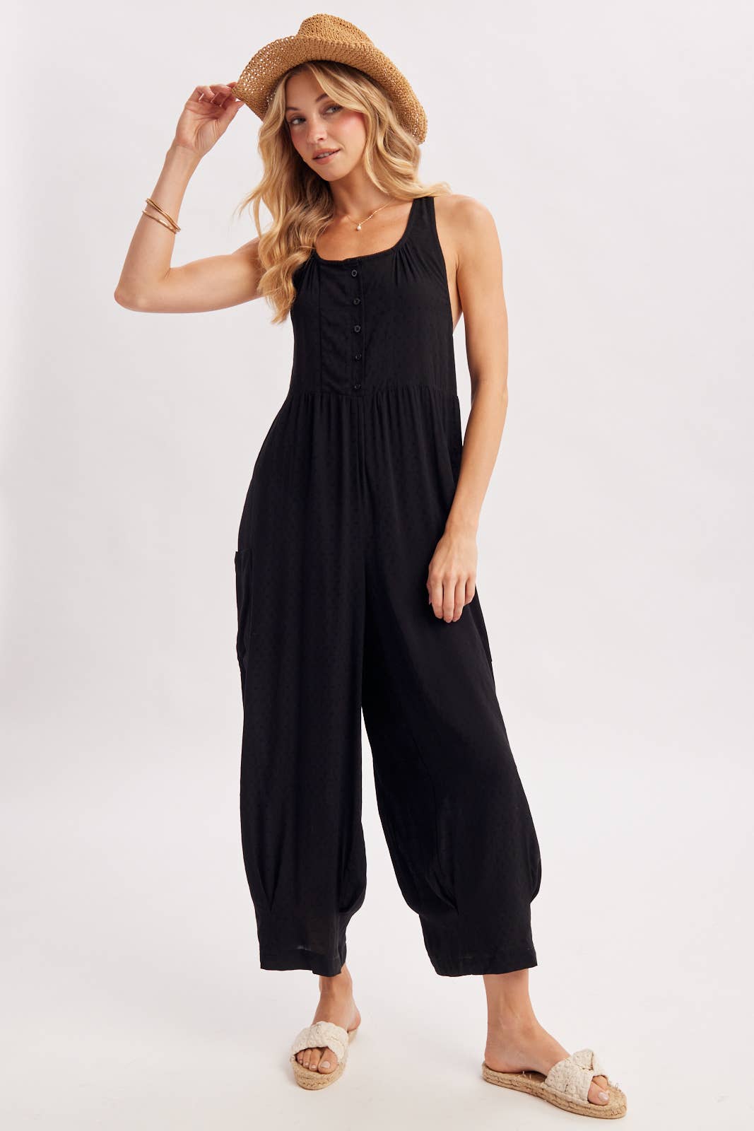 BOHO CROSS-BACK RELAXED SLEEVELESS JUMPSUIT