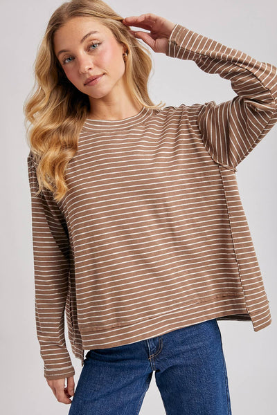 STRIPED CREW NECK  SLOUCHY KNIT TOP