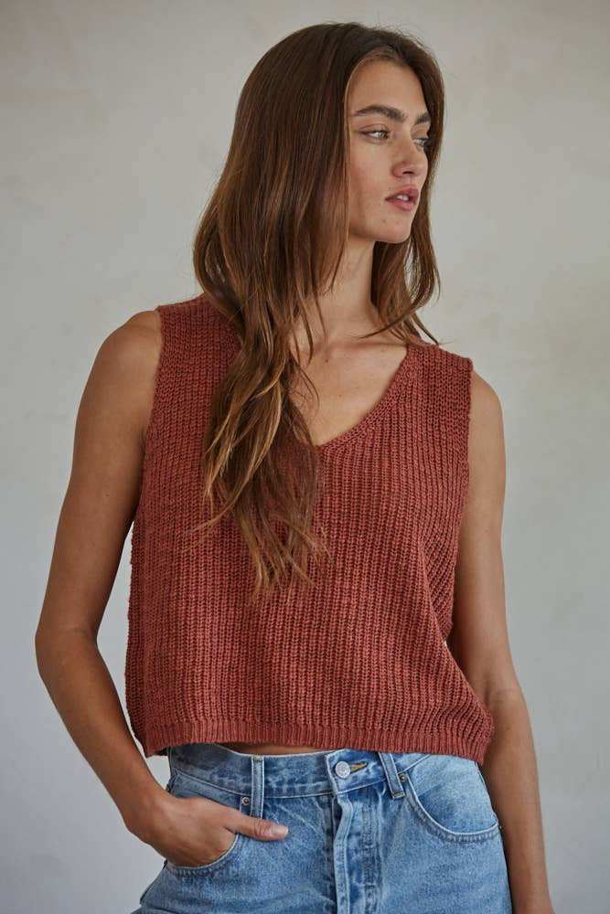 Knit Sweater Cotton Acrylic V-Neck Vest Top