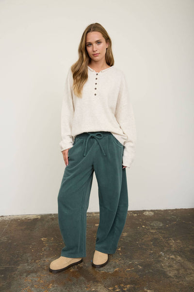 SMOCKED WAIST DRAWSTRING BARREL LEG SWEATPANTS