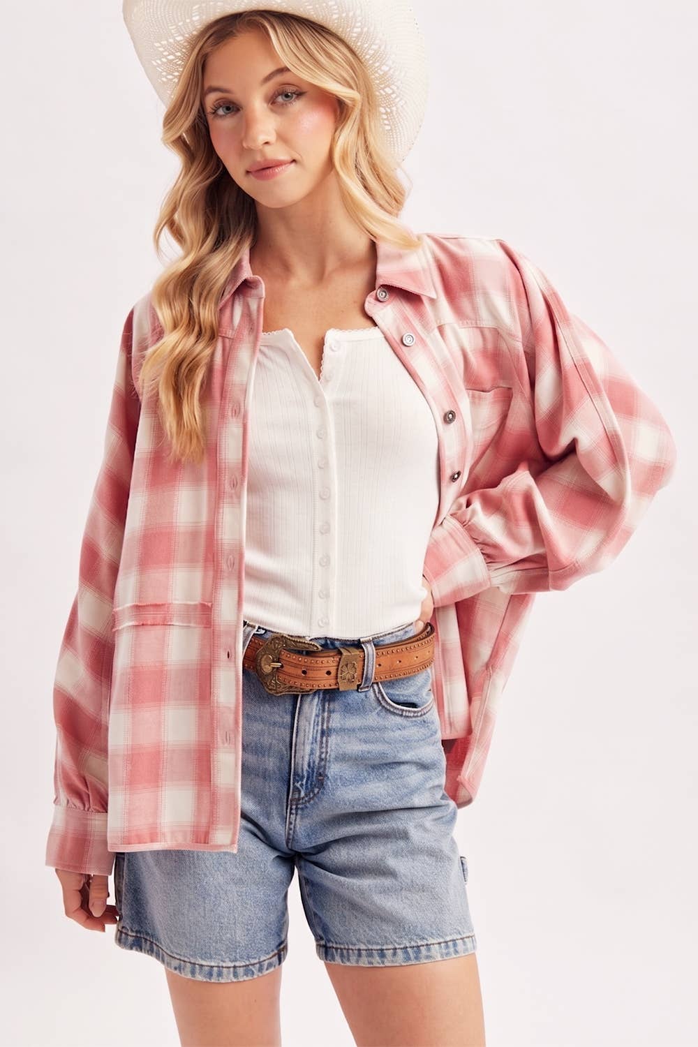 BUTTON DOWN PLAID SHACKET