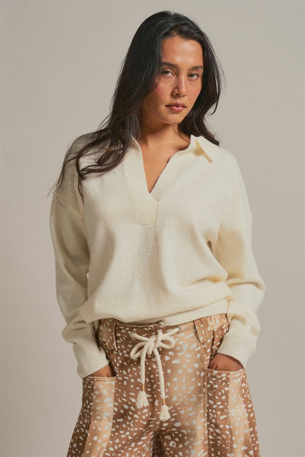 Brushed Knit Johnny Collar Polo Sweater