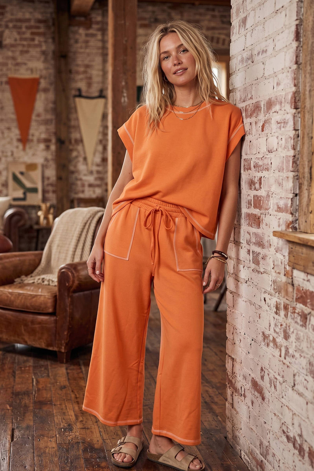 (Original Design) Scuba Contrast Stitch Lounge Set