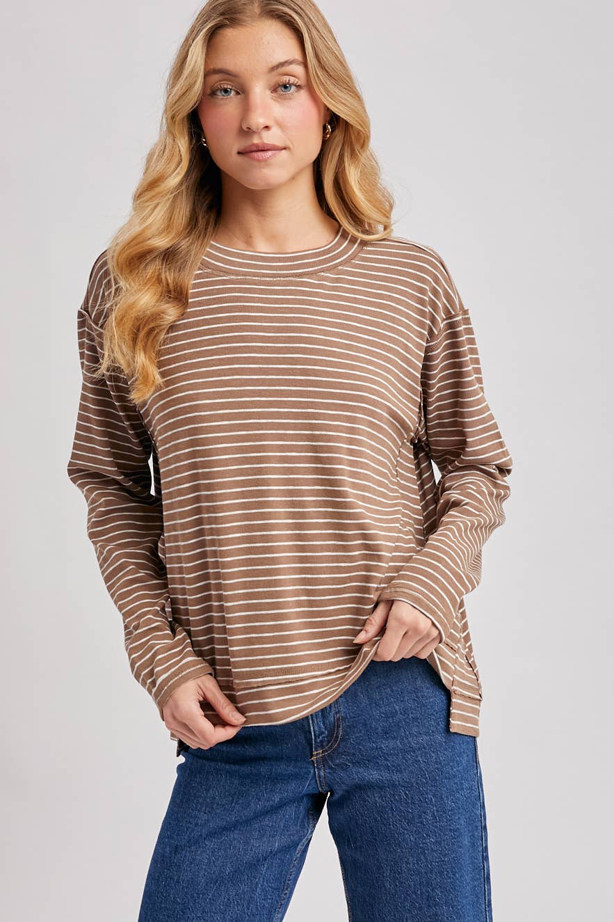 STRIPED CREW NECK  SLOUCHY KNIT TOP