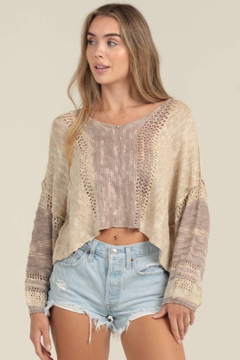 BEACHY LIGHT WEIGHT V NECK CROP PULLOVER SWEATER