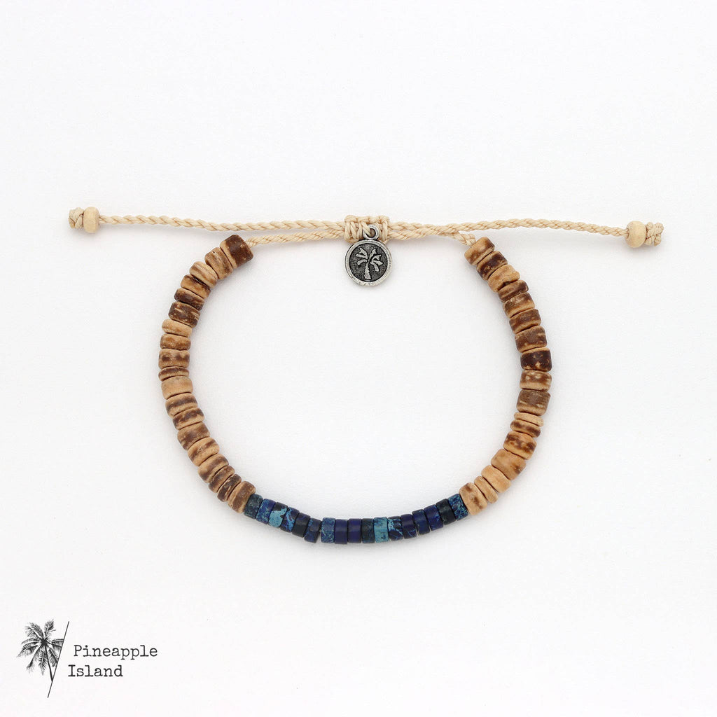 Koʻolau Wood Beaded Bracelet, Natural Stone Beads, Surf