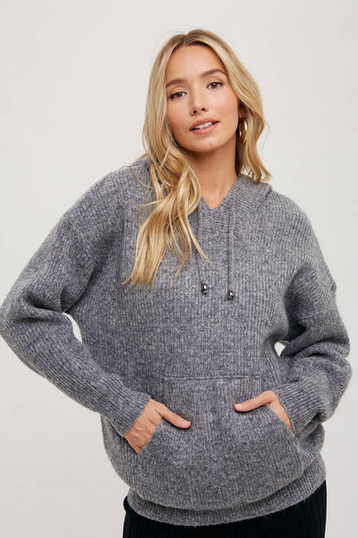 RIBBED KNIT SWEATER HOODIE