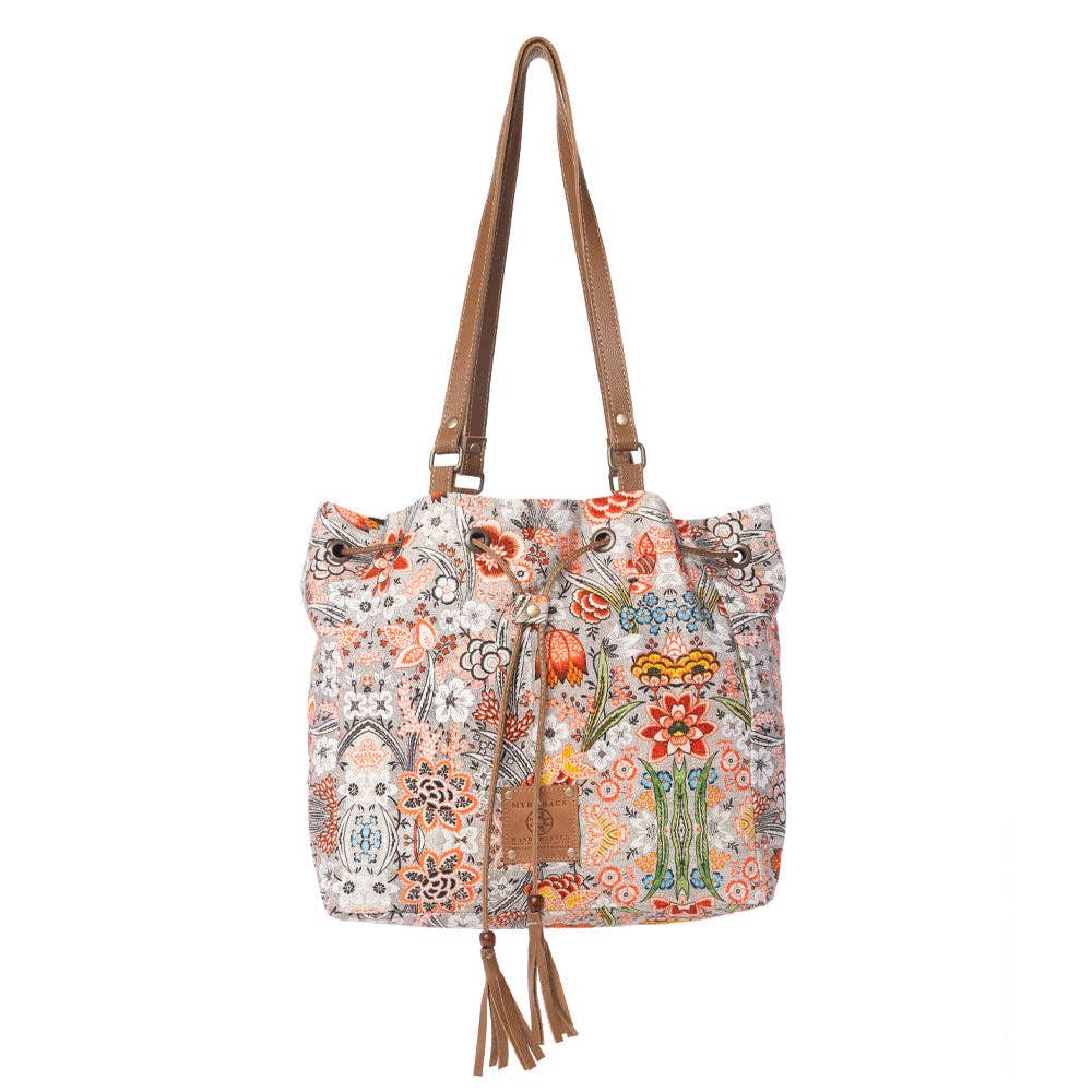 Southern Bloom Cotton & Leather Bucket Bag in Clay Blossom