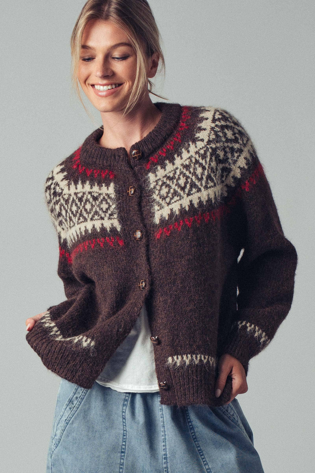 Fair Isle Nordic Toggle Knit Cardigan