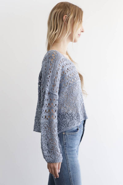 OPEN KNIT V NECK PULLOVER SWEATER