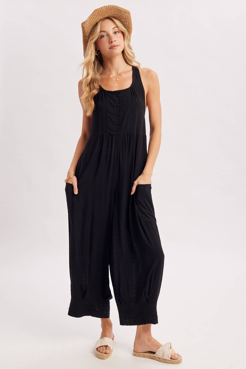 BOHO CROSS-BACK RELAXED SLEEVELESS JUMPSUIT