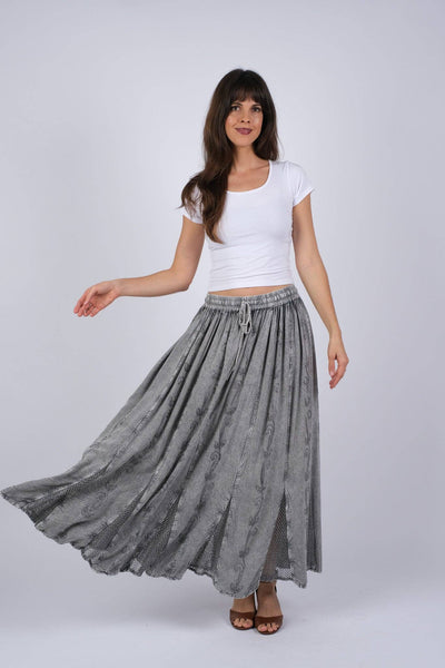 Gray Maxi Skirt with Highlights of Mesh