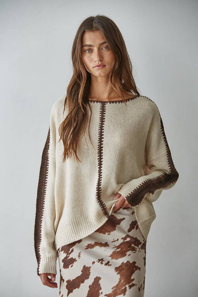 W2356 | Knit Sweater Pullover Top With Stitch Detail