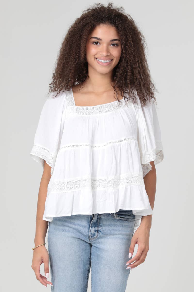LACE TRIM SQUARE NECK BLOUSE