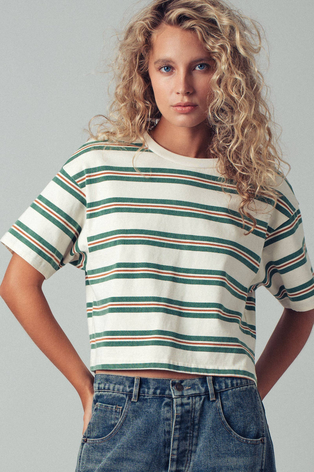 Vintage Washed Striped Cotton Crop Tee