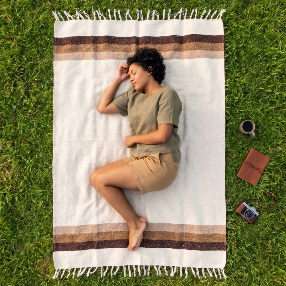 Authentic Mexican Blanket - Canyon Sands | White Brown Beige