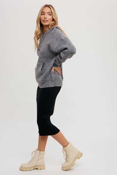 RIBBED KNIT SWEATER HOODIE