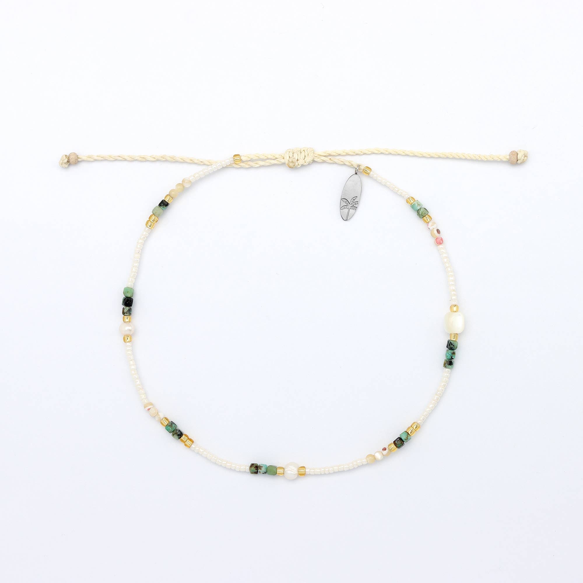 Giada Pelita Beaded Anklet, Adjustable Green Ankle Bracelet