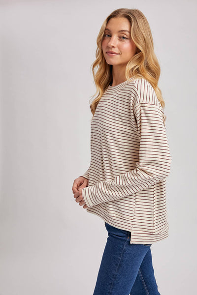 STRIPED CREW NECK  SLOUCHY KNIT TOP