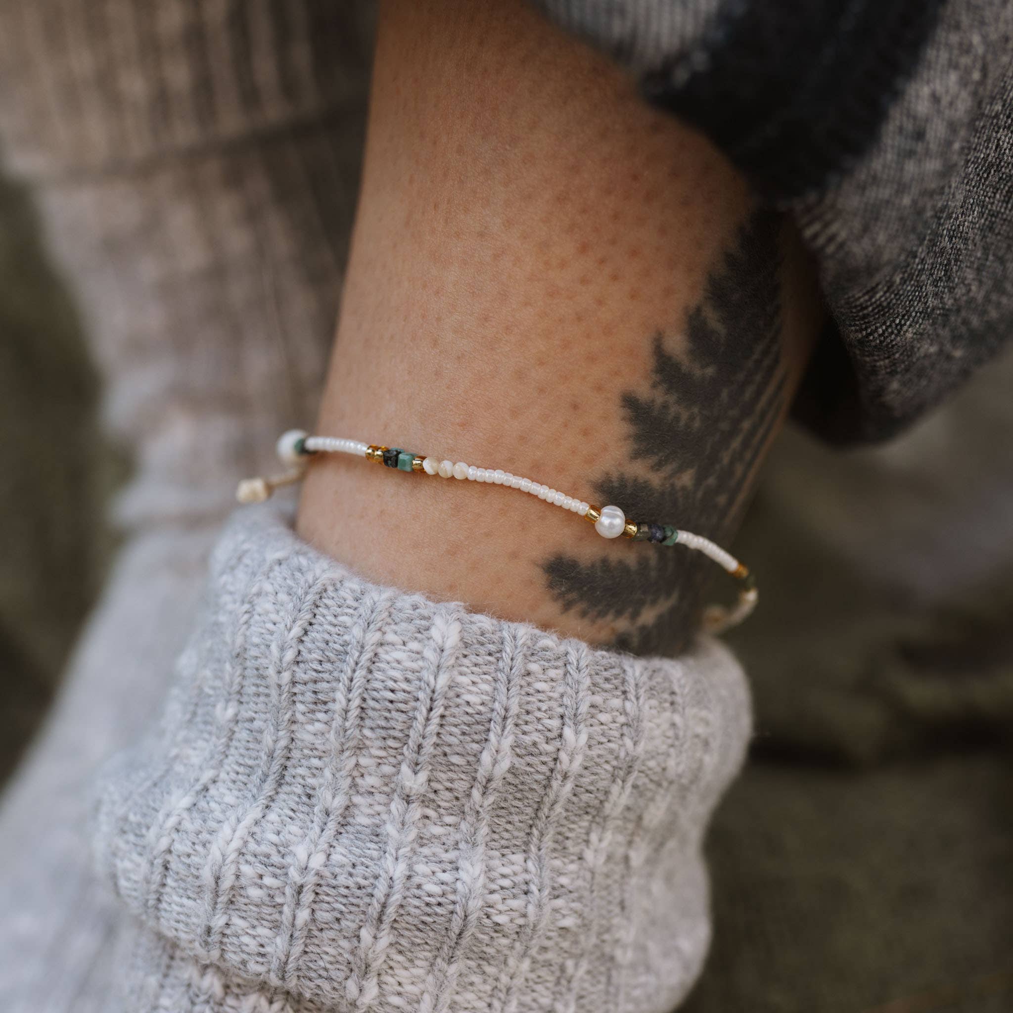 Giada Pelita Beaded Anklet, Adjustable Green Ankle Bracelet