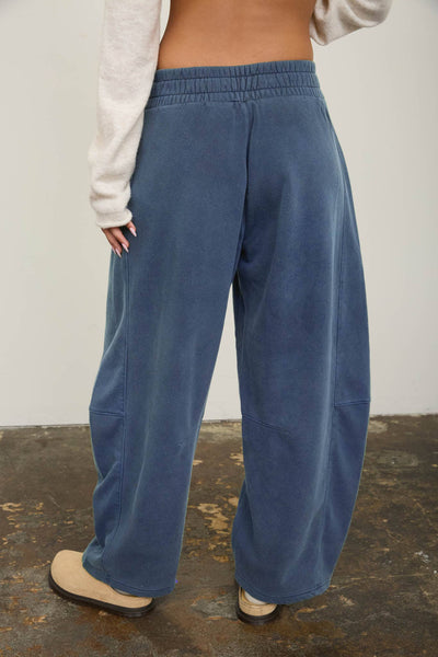 SMOCKED WAIST DRAWSTRING BARREL LEG SWEATPANTS
