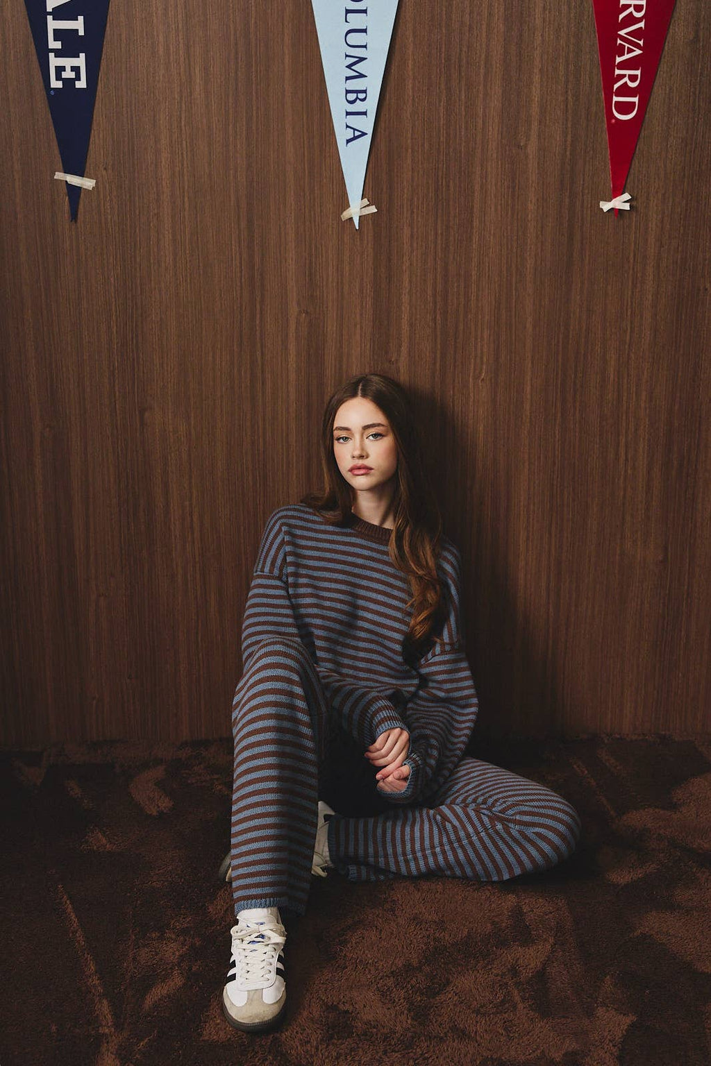 CREW NECK STRIPE SWEATER & WIDE LEG PANTS