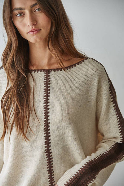 W2356 | Knit Sweater Pullover Top With Stitch Detail