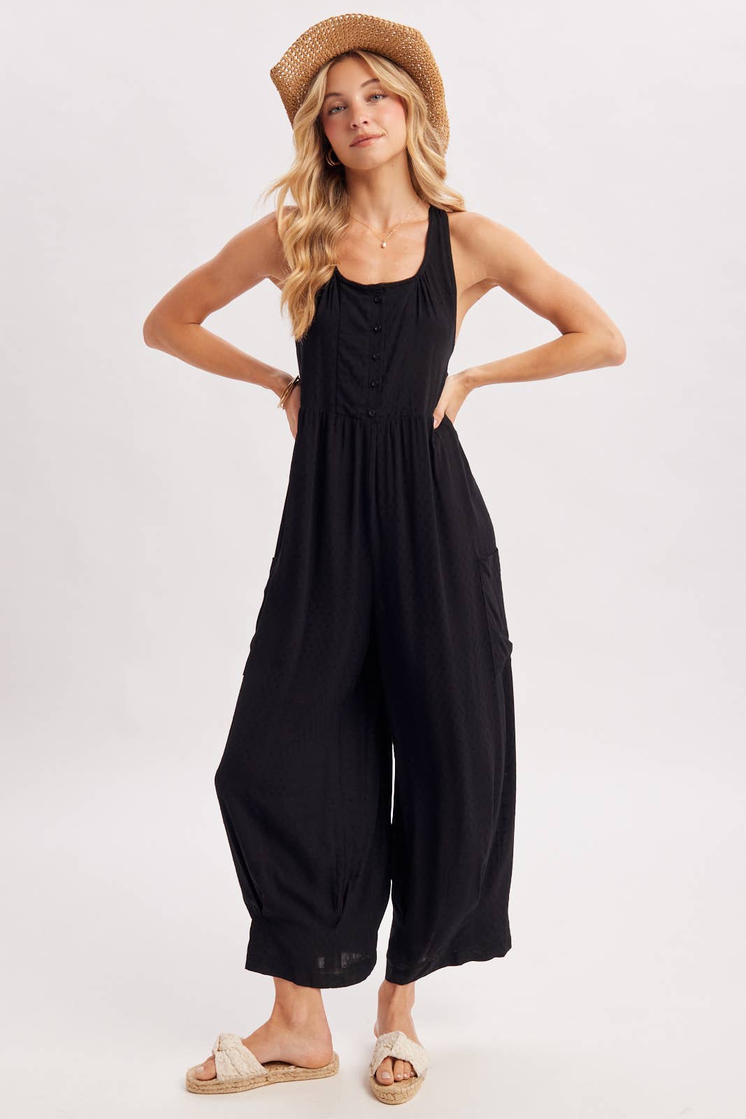 BOHO CROSS-BACK RELAXED SLEEVELESS JUMPSUIT