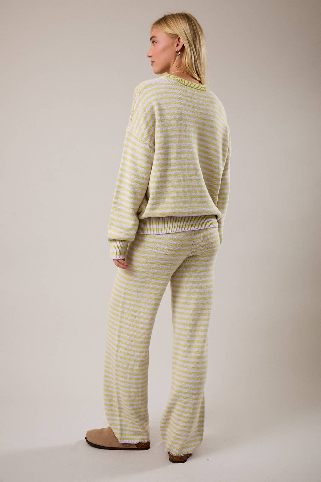 CREW NECK STRIPE SWEATER & WIDE LEG PANTS