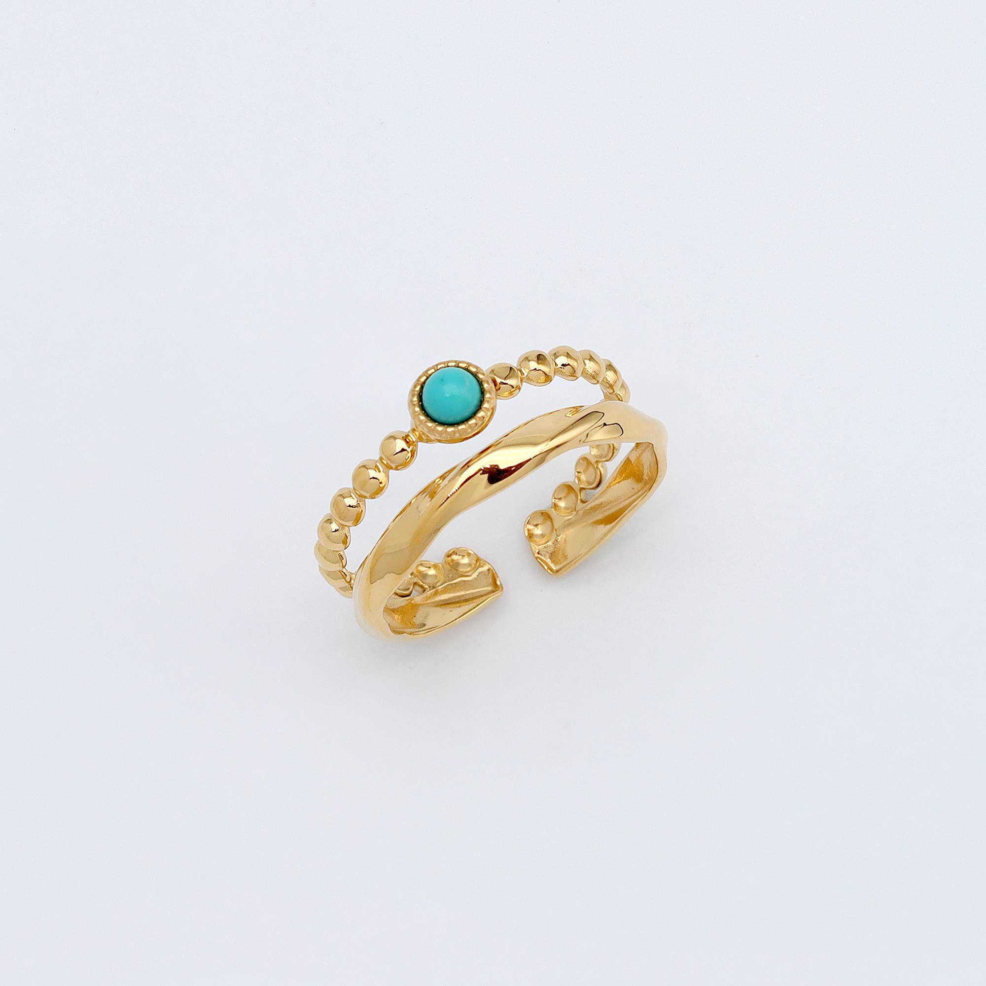 Turquoise Stone Double Ring, Waterproof Stainless Steel
