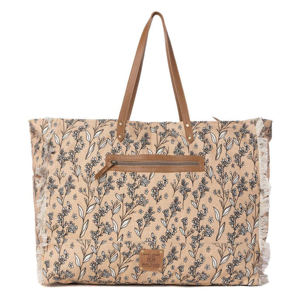Brookside Cotton & Leather Weekender Bag in Warm Tan