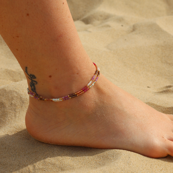 Golden Hour Colourful Beaded Anklet Collection, Surf Jewelry
