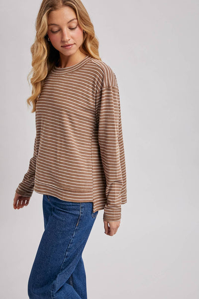 STRIPED CREW NECK  SLOUCHY KNIT TOP