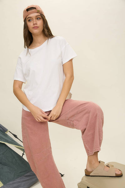 EXPOSED SEAM RAW EDGE SHORT SLEEVE KNIT TOP
