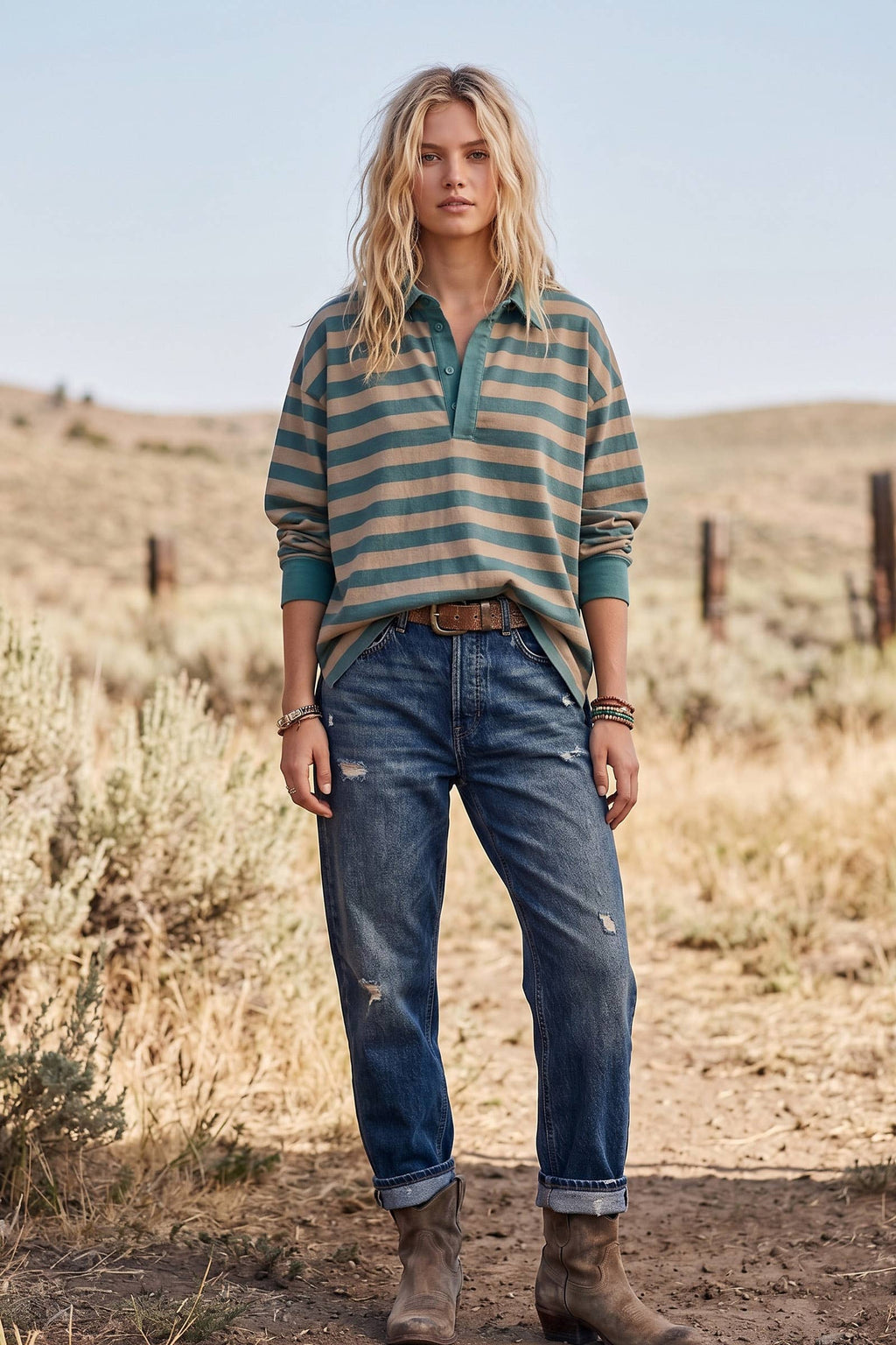 Oversized Stripe Rugby Polo Top