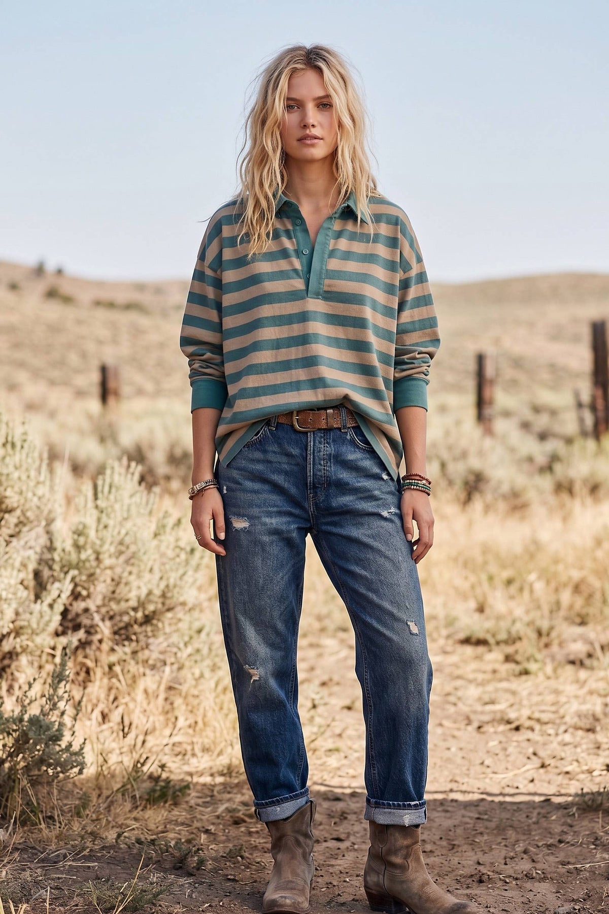 Oversized Stripe Rugby Polo Top