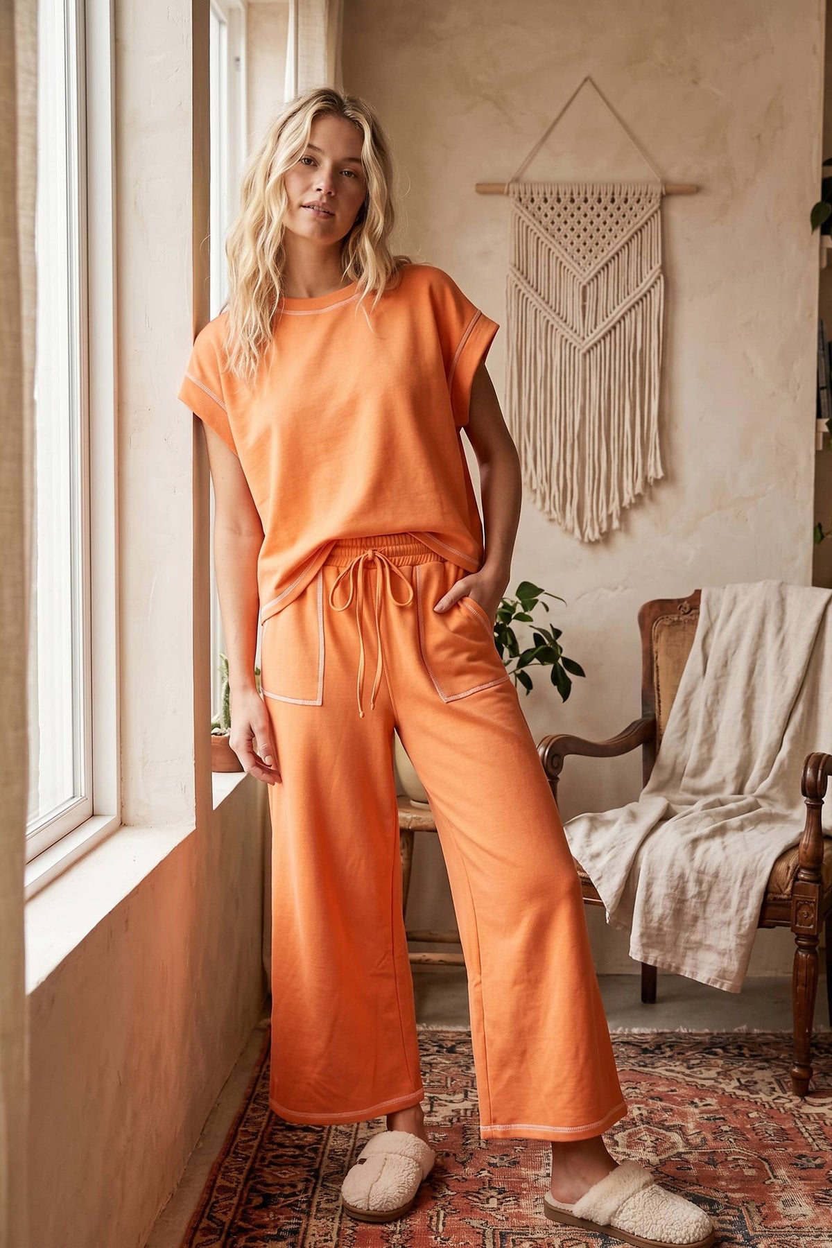 (Original Design) Scuba Contrast Stitch Lounge Set