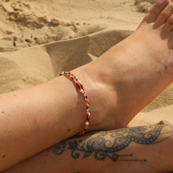 Golden Hour Colourful Beaded Anklet Collection, Surf Jewelry