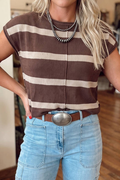 LDC Striped Short Sleeve Knit Western Sweater