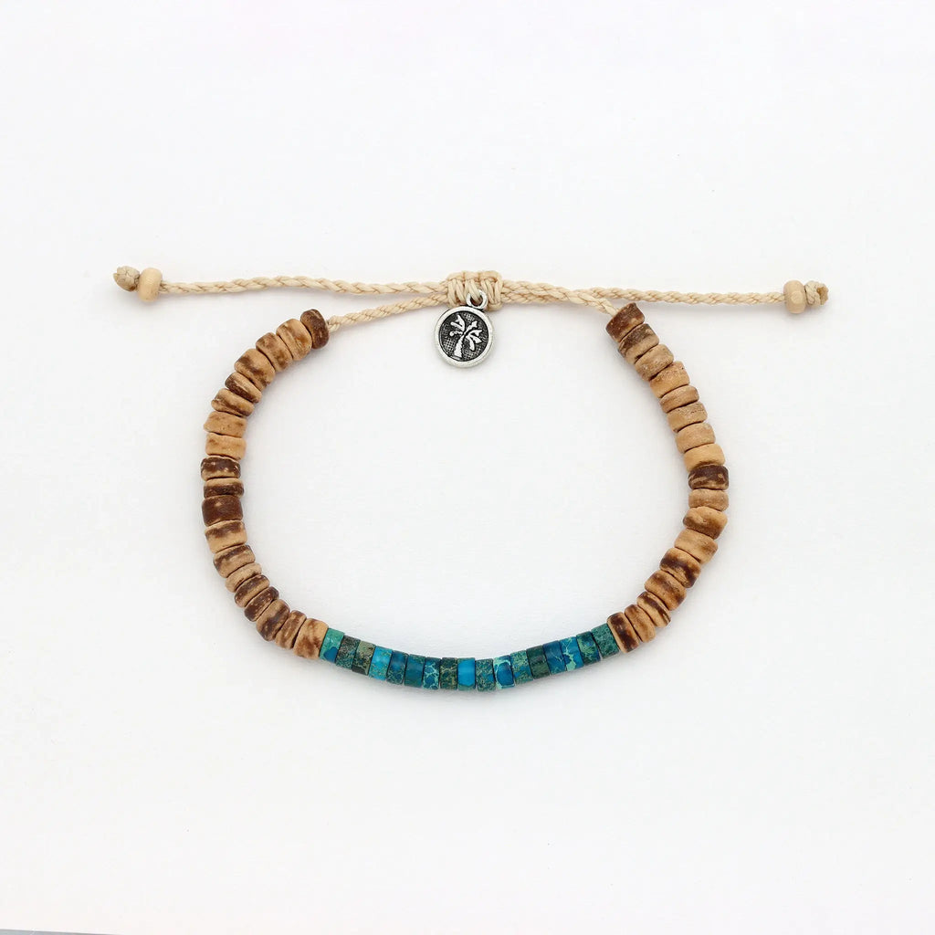 Koʻolau Wood Beaded Bracelet, Natural Stone Beads, Surf