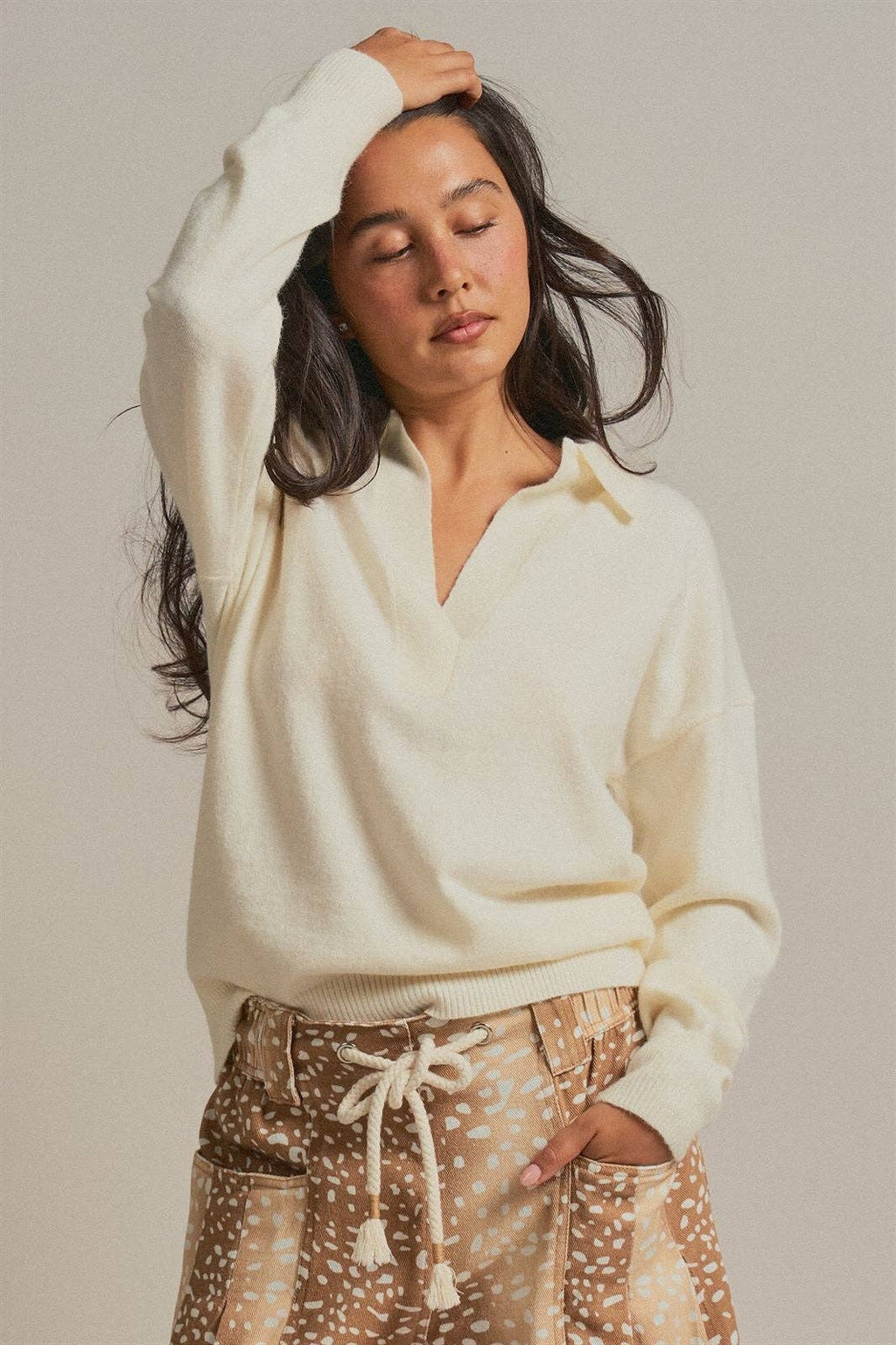 Brushed Knit Johnny Collar Polo Sweater