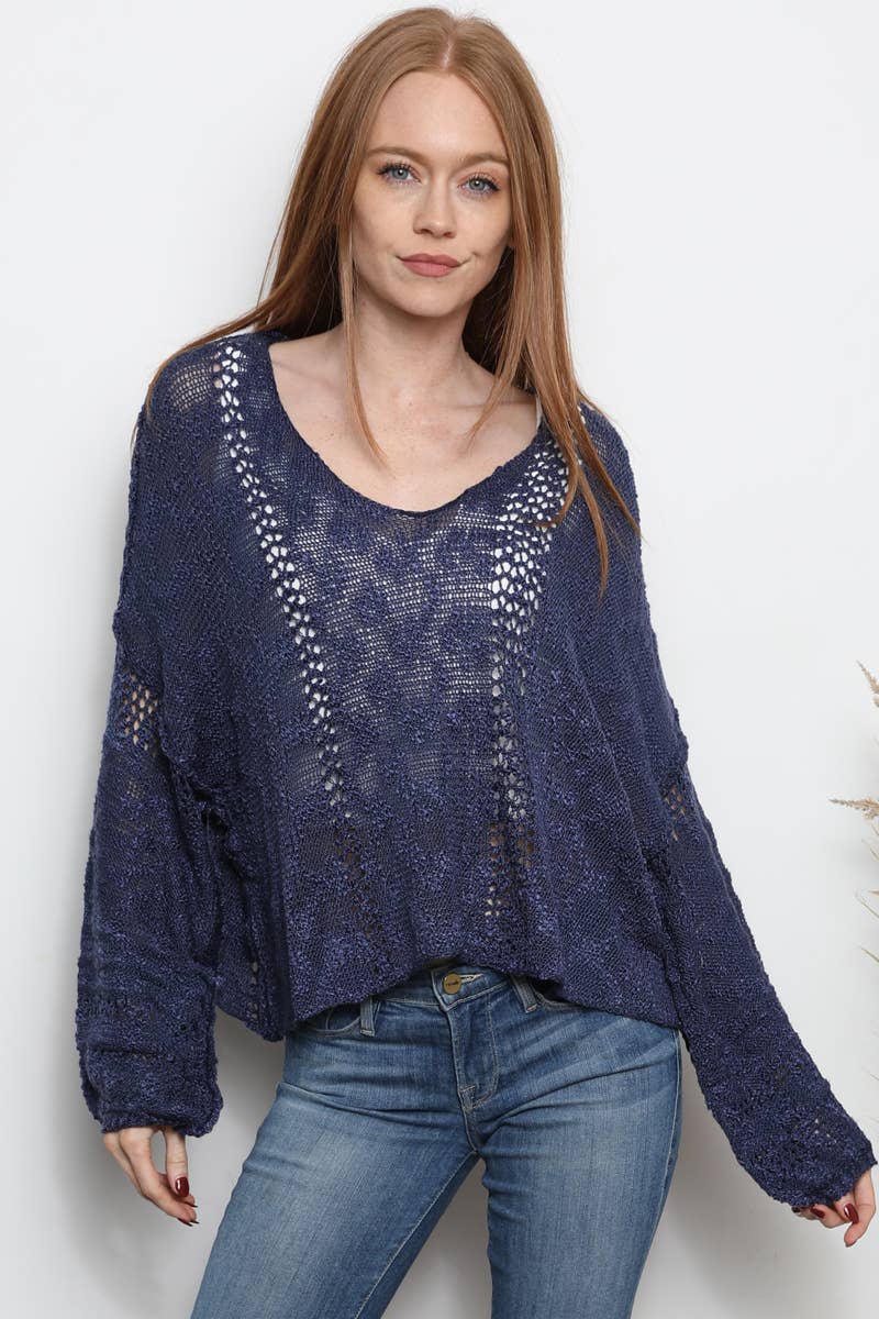 BEACHY LIGHT WEIGHT V NECK CROP PULLOVER SWEATER