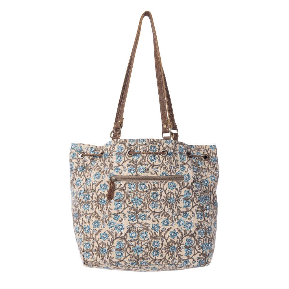 Southern Bloom Cotton & Leather Bucket Bag in Oasis Cream