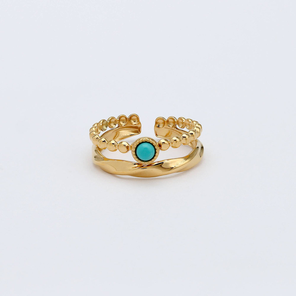 Turquoise Stone Double Ring, Waterproof Stainless Steel