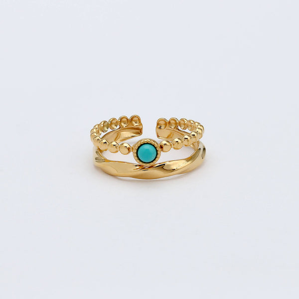 Turquoise Stone Double Ring, Waterproof Stainless Steel