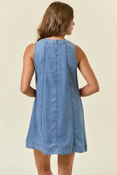 Chambray Round Neckline Sleeveless A-Line Mini Dress -28027D