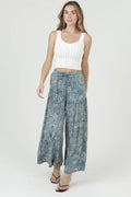 B3726-A982 PRINTED WIDE LEG PANTS WITH ELASTIC DRAWSTRING WA