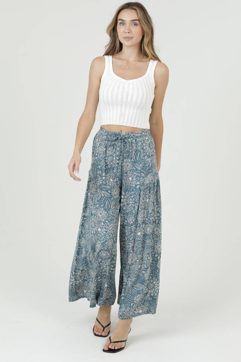 B3726-A982 PRINTED WIDE LEG PANTS WITH ELASTIC DRAWSTRING WA